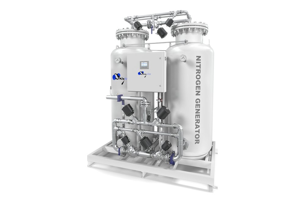 Oxywise skid-mounted PSA nitrogen generator with twin adsorption vessels